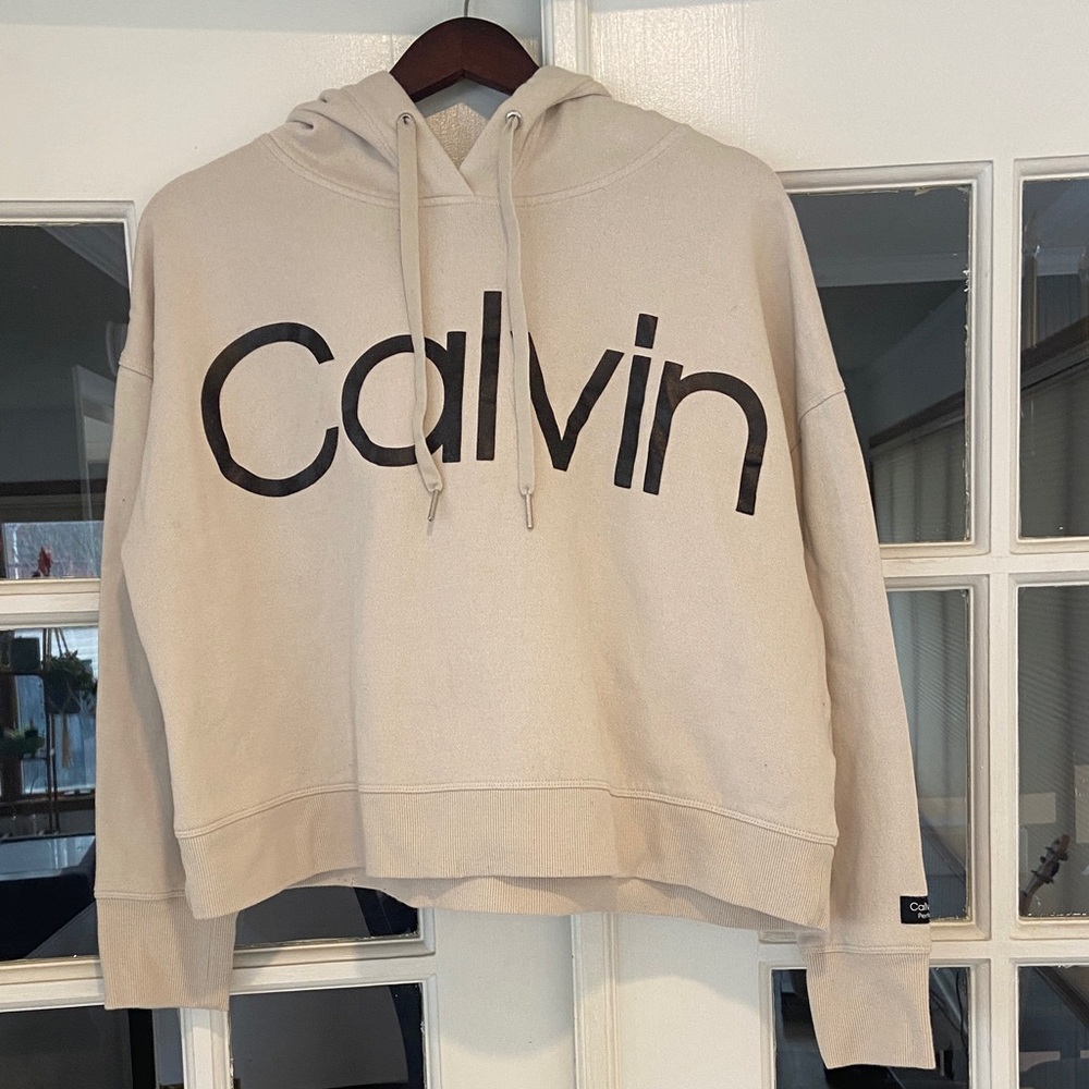 Calvin Klein Performance Cream Hoodie with Black Logo